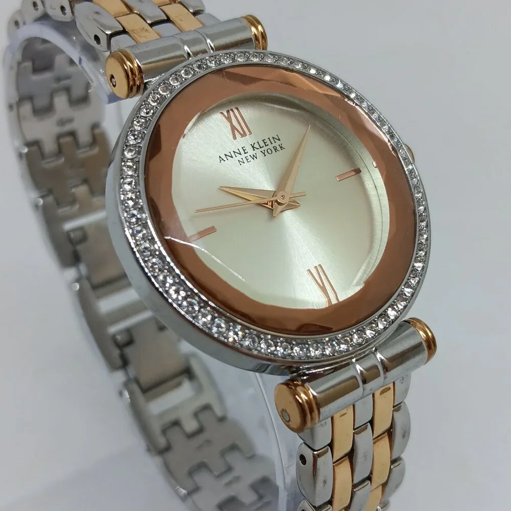 Anne Klein 12/2303 Women's 32mm Rose Gold/Silver Tone Crystal Accent Watch